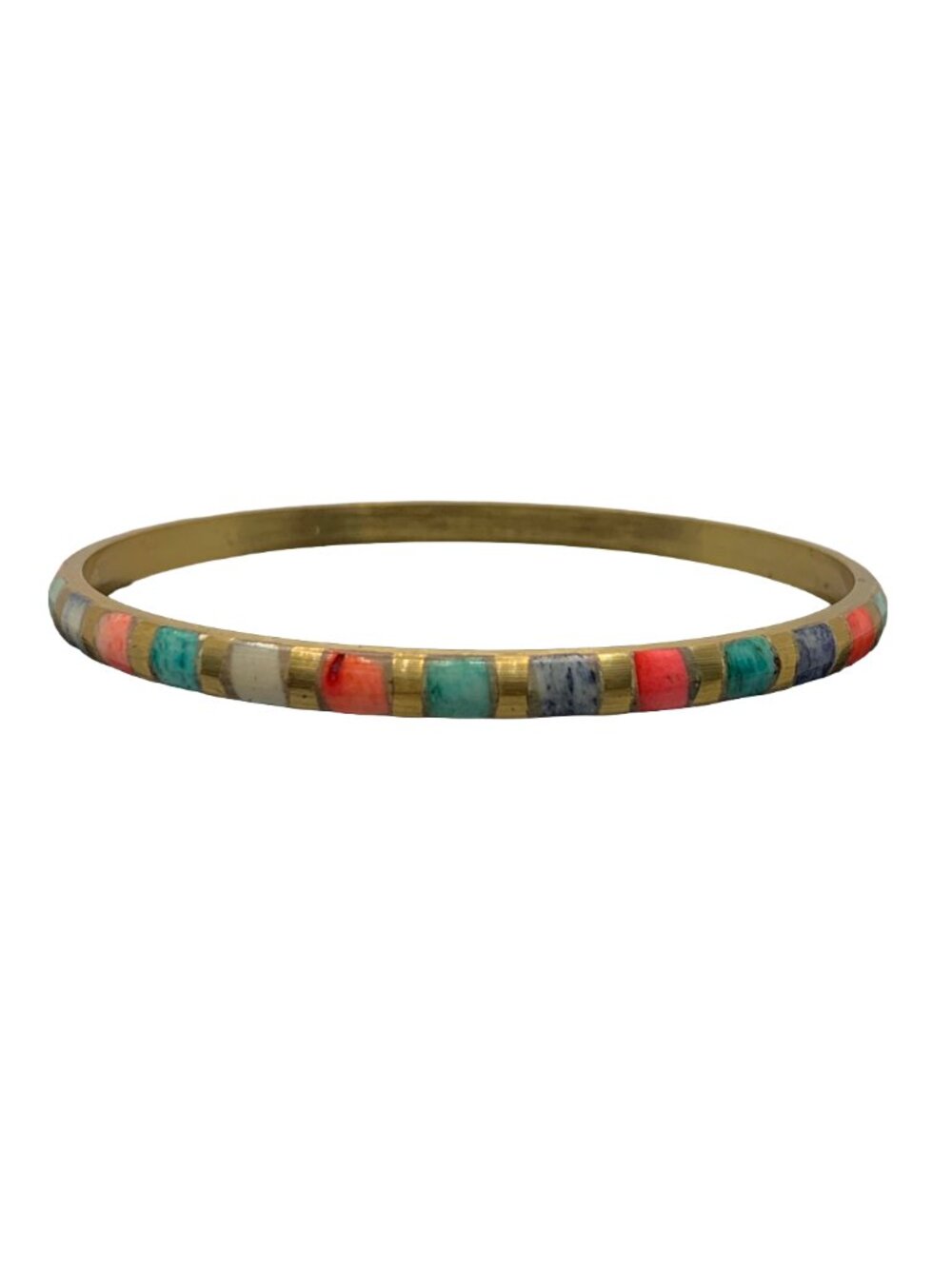 NWOT TEN THOUSAND VILLAGES Brass & Bone Multicolored Bangle Bracelet Fair Trade - Picture 2 of 3
